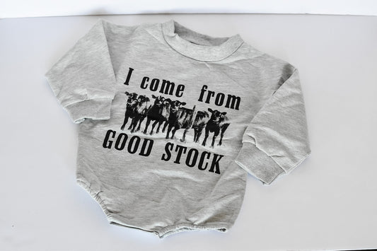 ‘I Come From Good Stock’ Cow Baby Romper