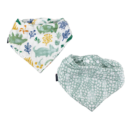 Dinosaur & Sage Classic Muslin Bandana Bib Set of 2