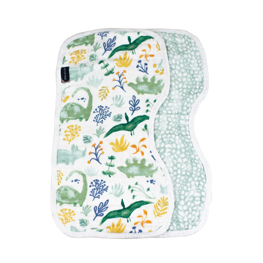 Dinosaur & Sage Muslin Burp Cloth Set of 2