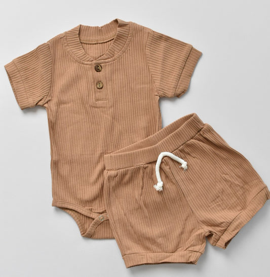 Short Sleeve Cotton Set - Khaki