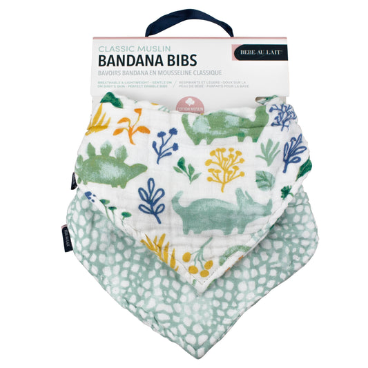 Dinosaur & Sage Classic Muslin Bandana Bib Set of 2