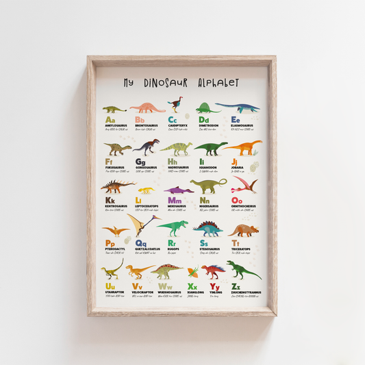 Dinosaur Alphabet Kids Educational Print 11x14