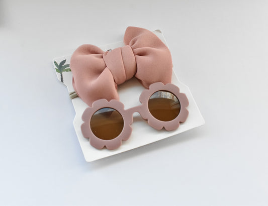 Bow & Sunglasses Set - Dusty Rose