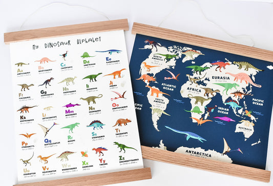 Dinosaur World Map Kids Art Print 11x14