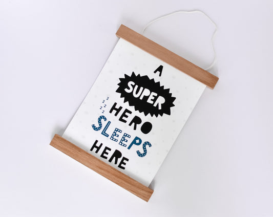A Superhero Sleeps Here Kids Art Print 8x10